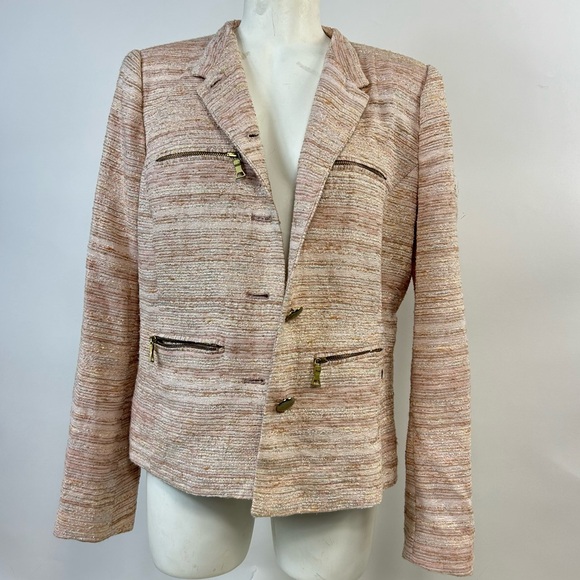 ZARA Fancy Button Down Textured Shoulder Pads Blazer R - Picture 2 of 10